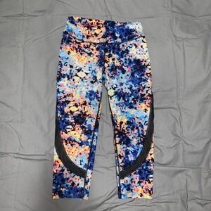 Calvin Klein Performance Floral Mesh Crop Leggings Blue Orange Multi Medium